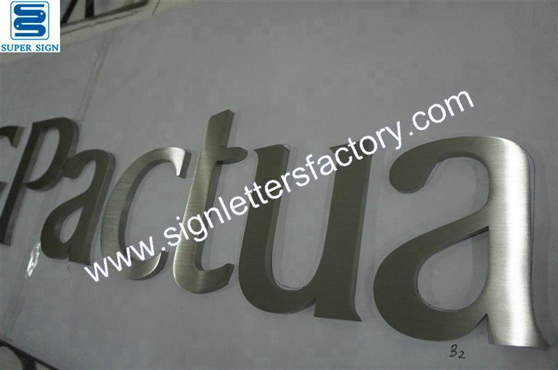 Fabricated brushed stainless steel sign letter