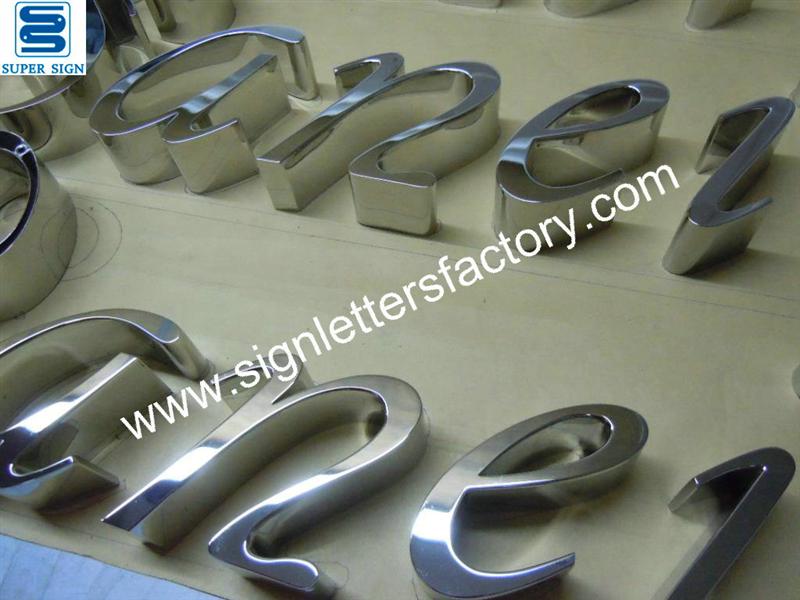 fabricated polished stainless steel letters and logo